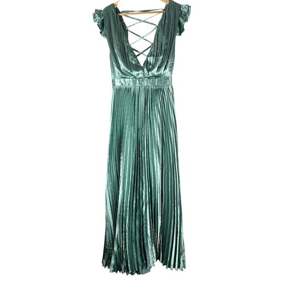 Lulus Dresses & Skirts - Lulus Exceptional Drama Sage Green Satin Lace-Up Pleated Maxi Dress